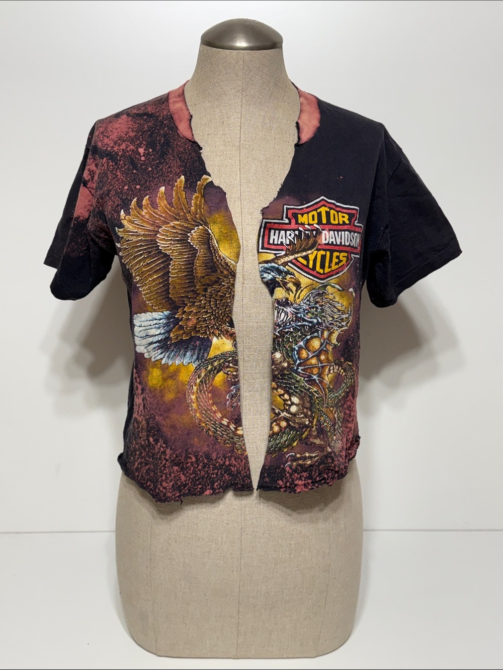 Vintage 80’s  Harley Davidson Eagle & Dragon T-Shirt Distressed UpCycled
